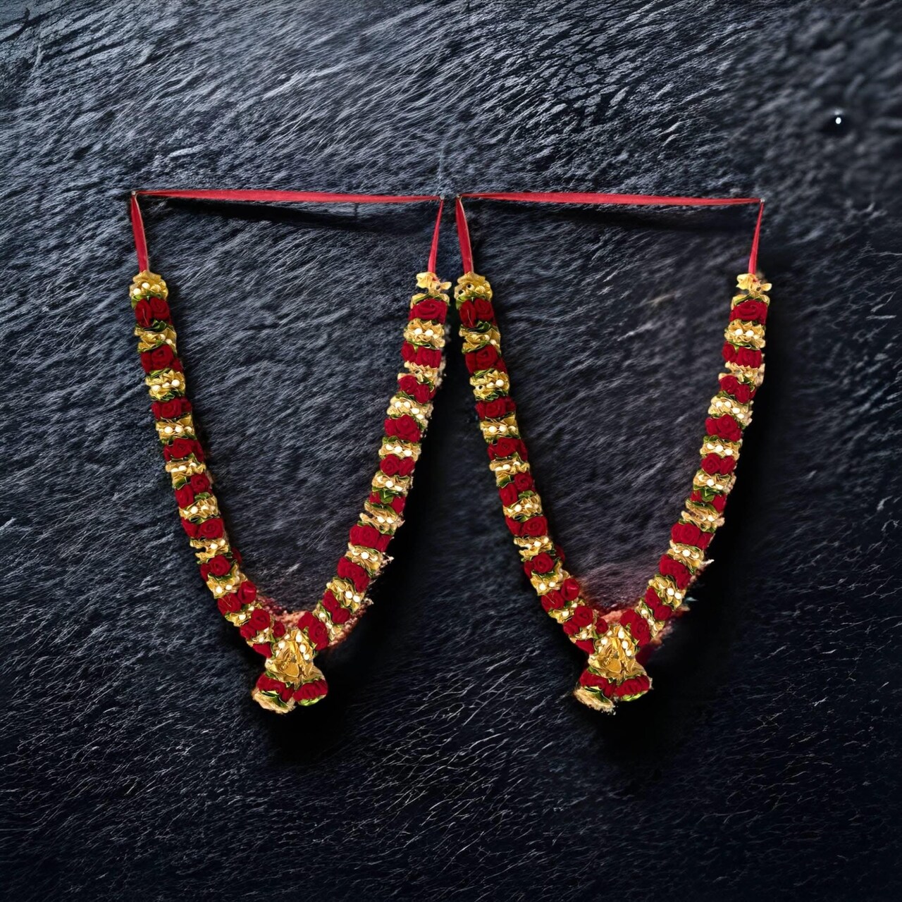 24 Inch Varmala Wedding Garland Artificial Velvet Milni Haar for Bride & Groom, Indian Wedding Jaimala, Nikah Reception Ceremony, Idol & Photo Decor (Pack of 2)